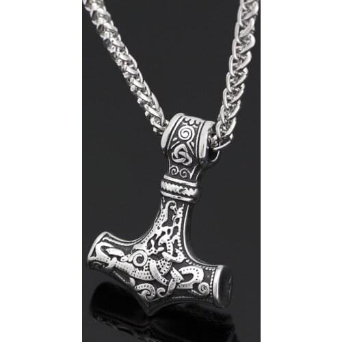 Thors Hammer Mjolnir Men Pendant Necklace Vikings Scandinavian Norse Necklace With Stainless Steel Chain