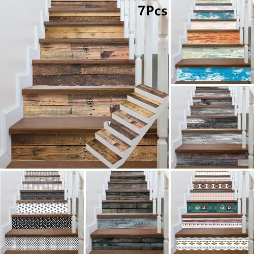 7Pcs Stair Sticker Waterproof Oil Proof DIY Self-adhesive PVC Staircase Sticker for Kitchen Bathroom Furniture Stairway Decor