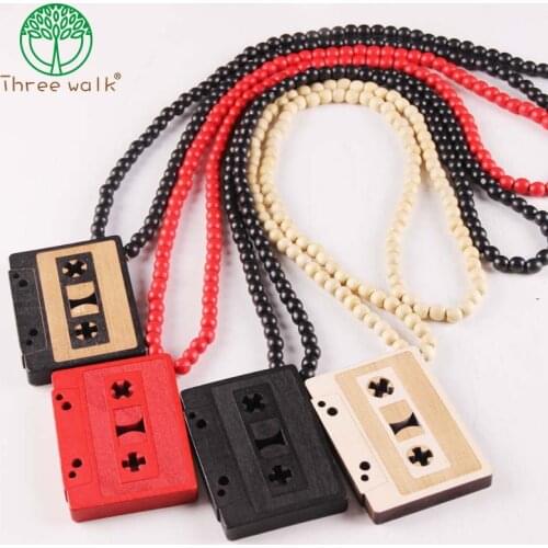 Further reductions Cassette Tape Pendant Good Wood Hip-Hop Wooden 5 colors Fashion Men Necklace