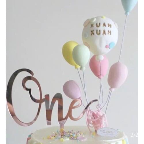 New "One" Acrylic Baby Happy Birthday Cake Toppers Gold Birthday Cupcake Topper Flags for Kids Birthday Party Cake Decorations