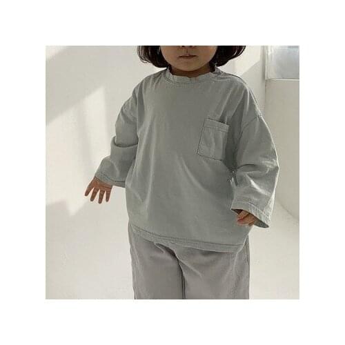 2020 Autumn Korean Childrens Clothing New Boys and Girls Fashion Pocket Cotton Long-Sleeved All-match Leisure T-shirt
