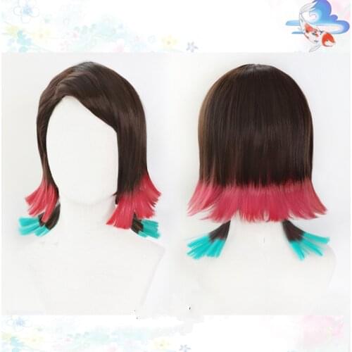 Anime Demon Slayer: Kimetsu no Yaiba Enmu Cosplay Wigs High-temperature Fiber Multilayer gradient Short Hair + Wig cap