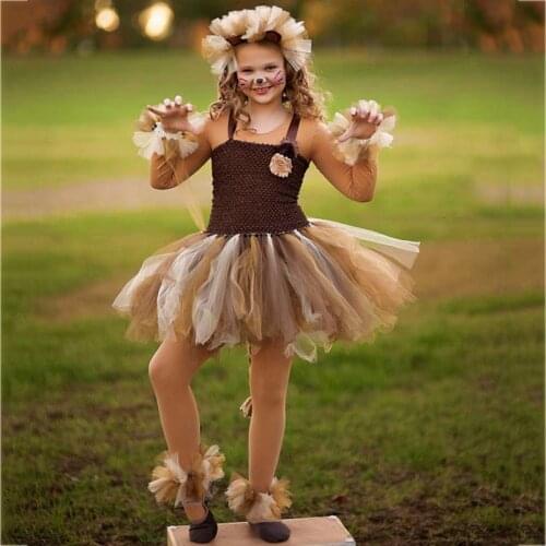 Cute Lion King Cartoon Animal Cosplay Tutu Dress Kids Christmas Party Dresses for Girls Knee Length Dress Set Baby Girl Clothes