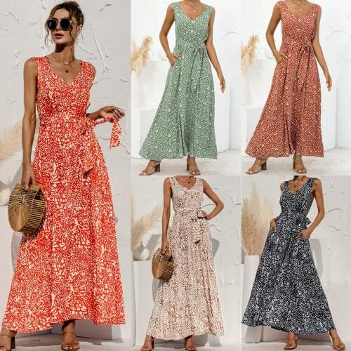 Summer Maxi Dress Women Polka Dot Sexy V Neck Ruffles Short Sleeve Holiday Long Beach Sundress Ladies Lace Up Wrap Party Dresses