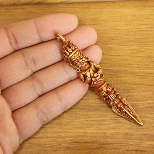 PN183 Tibetan Brass Buddha Vajra Amulet Pendant Handmade Nepal Metal 73mm long Men Pendant Tibetan Collectibles
