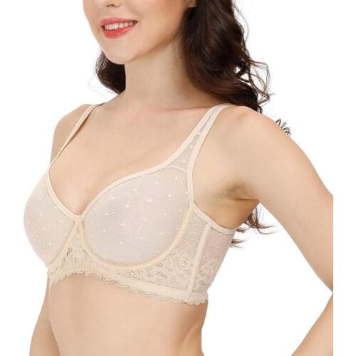 Full Transparent Mesh Sexy Underwear Thin Lace Edge Cropped Perspective Bra Cover Large Chest 32-44 A B C D DD E DDD F US EU