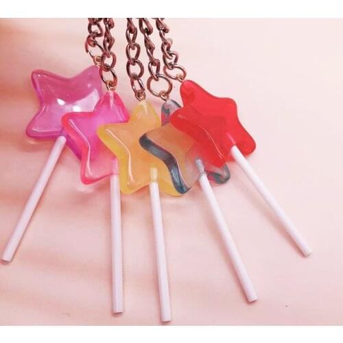 Korean Fresh Color Transparent Lolly Keychain Women Kids Charms Star Lollipop Flatback Resin Pendant for Keyring DIY Accessories