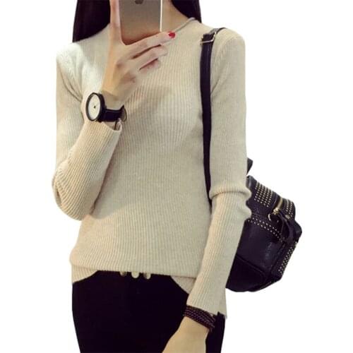 Spring Sweater Women Autumn Winter New Thin Long Wild Slim Plus Velvet Thick Knit Pullover Bottoming Shirt Pull Vestidos LXJ106