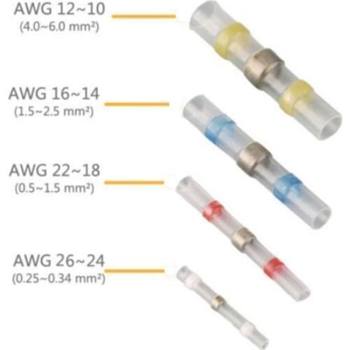 50pcs Waterproof Solder Seal Sleeves Heat Shrink Butt Wire Connectors Electrical Cable Splice Tinned Terminals 26-10AWG
