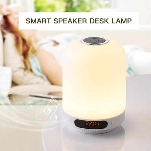 Smart Bluetooth Speaker LED Night Light USB 6 Color Change Touch Control Table Lamp Clock and Alarm Function Ambient Light
