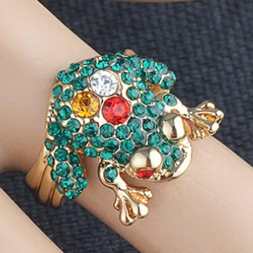 Zlxgirl jewelry cute rhinestone crystal frog finger rings for girl friend couple gifts nice womens alloy gold aneis anel