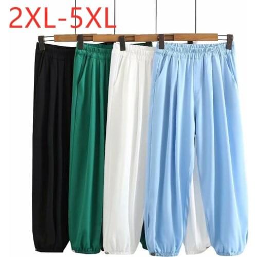 New 2021 Ladies Summer Plus Size Jogger Pants For Women Large Loose Casual Blue White Thin Trousers 2XL 3XL 4XL 5XL