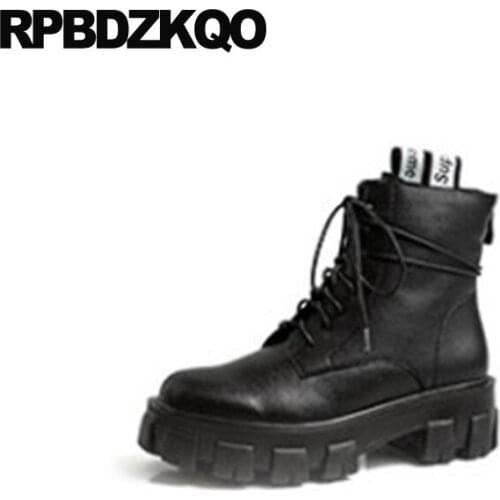 Creepers Combat Harajuku Muffin Winter Military Black Women Ankle Boots Medium Heel Fur Shoes Suede Lace Up Platform Flatform