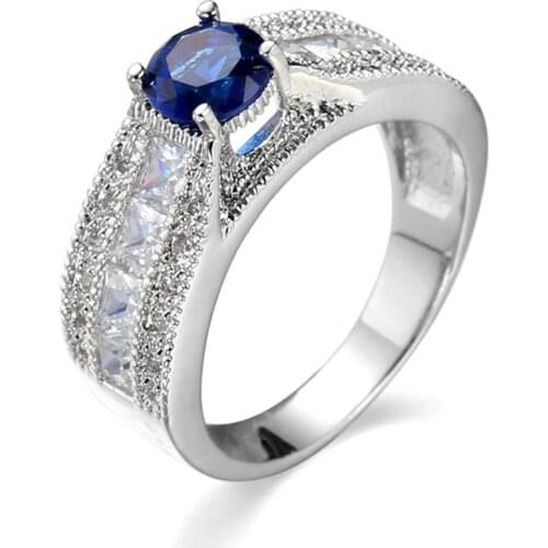 Size 6,7,8,9,10 Round Cut Zirconia Wedding Womens Ring White Gold Filled Bridal Ring Band