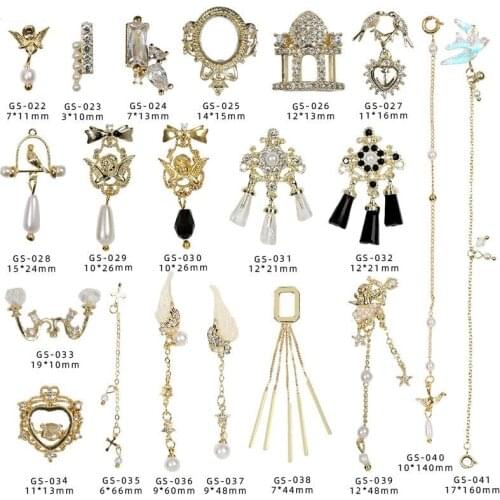 10pcs/pack Classical Pendant Charm Zircon 3D Nail Art Decorations Golden Alloy Crystal Pearl Jewelry Manicure Design Accessories
