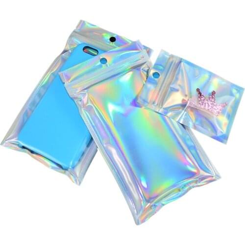 100pcs Translucent Zip Lock Bags Holographic Storage Bag Xmas Gift Packaging Socks Sexy Lingerie Glove Cosmetics Pouch