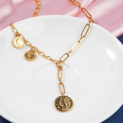 2021 Trendy Multi layered Coins Necklace For Women ashion Chunky Metal Long Thick Chain Necklaces Jewelry Wholesale