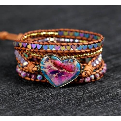2021 New Arrive Natural stone heart Charm Wrap Bracelets Handmade boho style jewelry drop shipping