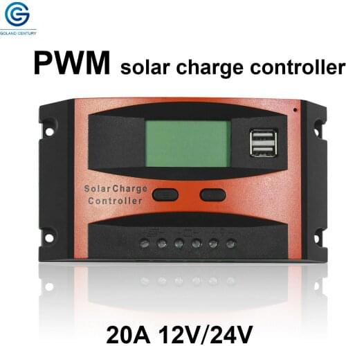 20A 12V 24V PMW Solar Charge Controller LCD Dual USB Solar Panel Regulator