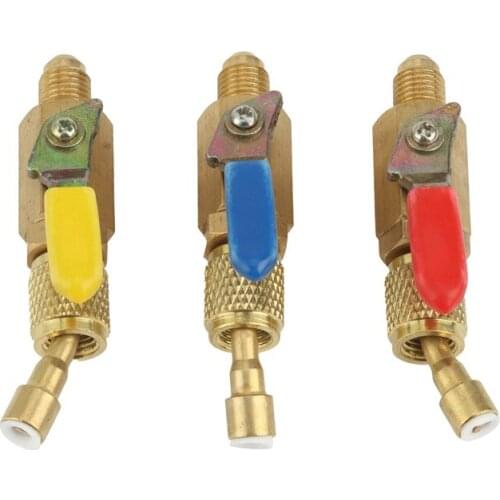 3Pcs Angled And Manual Shut-Off Ball Valve 1/4Inch SAE Swivel Adapter For A/C R134A R410A Refrigerant Charging Hose