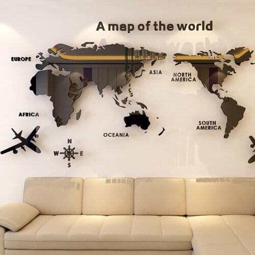 3D Acrylic World Map Earth Map Crystal Nordic Style Bedroom Living Room Sofa Background Wall Stickers Office Supplies Decor
