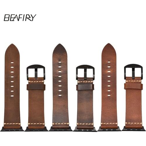 BEAFIRY Crazy Horse Genuine Leather Watchband for Apple Watch Band 42mm 44mm Series 1/2/3/4 iWatch band Straps