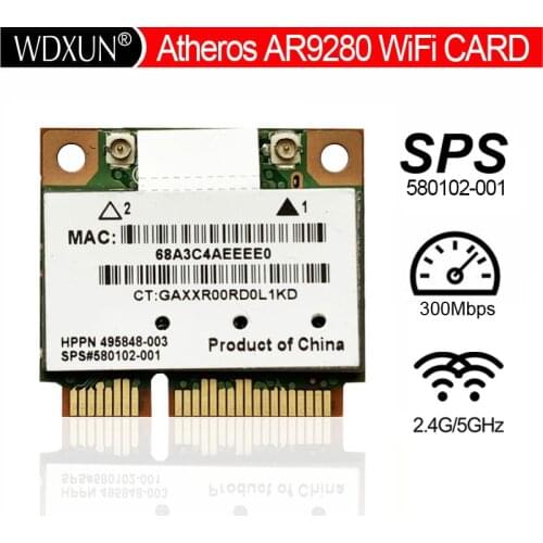 Mini Wireless N PCIe Card Atheros AR5BHB92-H AR9280 DV7 Series 300Mpbs 802.11a/b/g/n Dual 2.4/5 GHz 2x2 MIMO