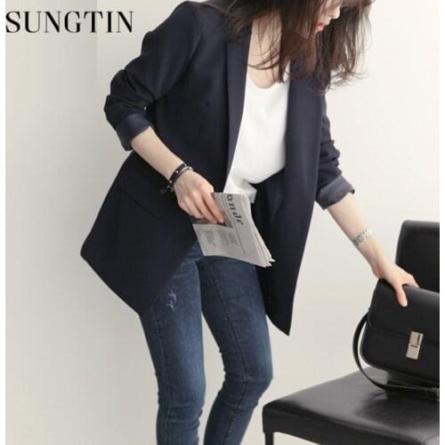 Sungtin casual long sleeve womens blazers autumn coats office lady solid elegant black blazer feminino female outerwear