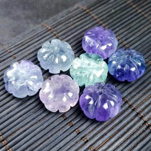 2Pcs 14mm Fluorite Natural Semi-precious Pumpkin Shape Beads Colored Carving Melon Beads Lantern DIY For Earrings Necklace