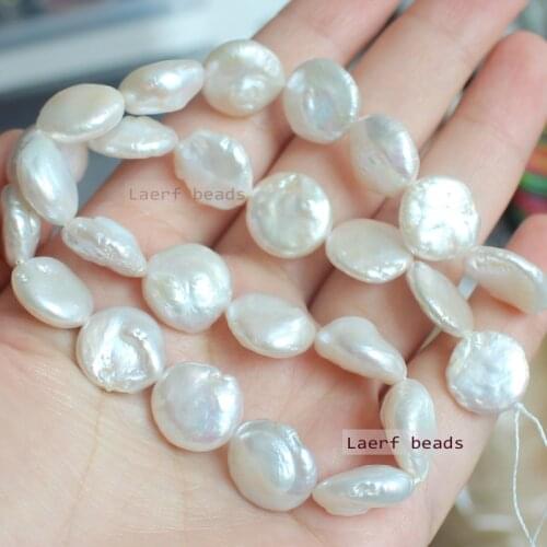 Natural white FreshWater Pearl 13-15mm Coin shape beads 13pcs/package , For DIYJewelry making! Mixed wholesale for all items