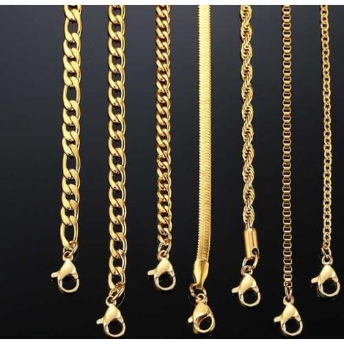 7 Pieces Cuban Link Box Rope Snake Keel Figaro O Chain Necklaces Set Men Women Stainless Steel Jewelry Basic Punk Gift Aestethic