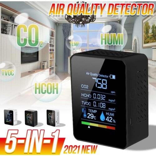 NEW 5 in 1 CO2 Meter Digital Temperature Humidity Sensor Tester Air Quality Monitor Carbon Dioxide TVOC HCHO Detector