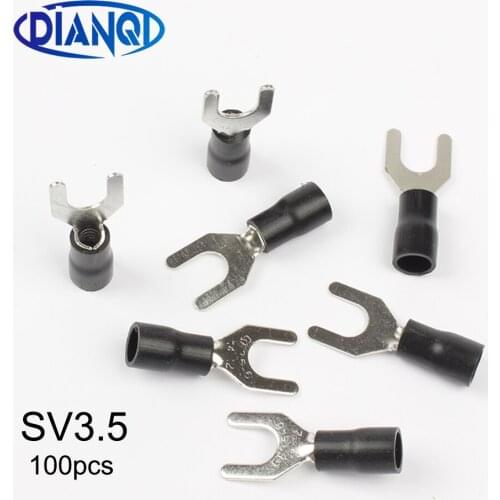 DIANQI SV3.5-4 5 6 Black Furcate Terminal Cable Wire Connector 100PCS/Pack Insulated Spade Fork Wiring Crimp Terminal
