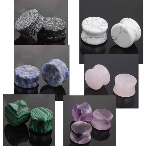 JUNLOWPY Natural Stone Ear Plugs and Tunnels Flared Tragus Helix Earring Piercings Gauges Expander Body Jewelry 60PCS Mix 6-16mm