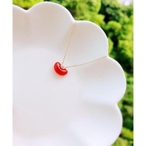 MADALENA SARARA Pure Gold FlowerPendant 18k Pure Gold Chain Necklace Tiny Diamond Red Agate Inlay Necklace