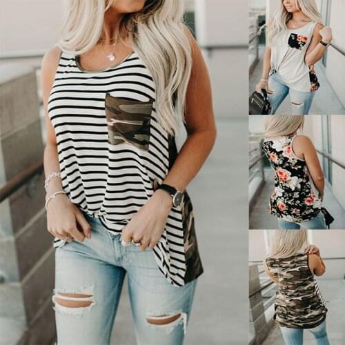 Leosoxs Summer Stripe O Neck Polka Dot Pocket Womens Tops T Shirt 2021 Fashion Casual Sleeveless Slim Ladies T Shirt Plus Size