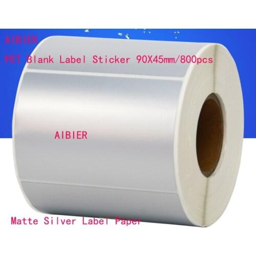 Hot AIBIER 90x45mm waterproof PET paper adb self-adhesive label matte silver pet label paper 90*45mm/800pcs/1roll matte label