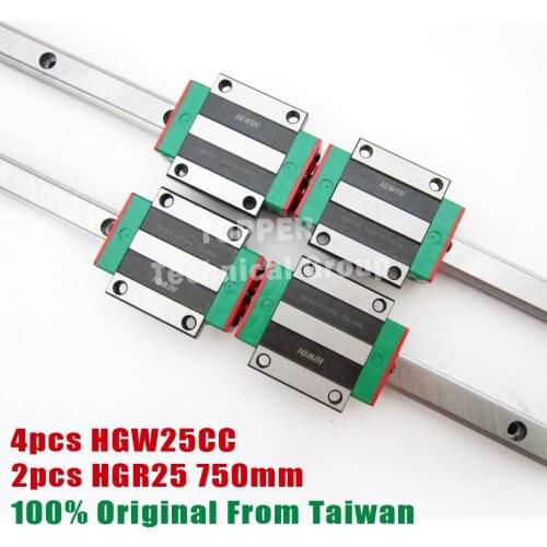 HIWIN Linear guide 750mm,2pcs HGR25 linear guide rail+4pcs HGW25CA CNC Linear Guide Block HGW25