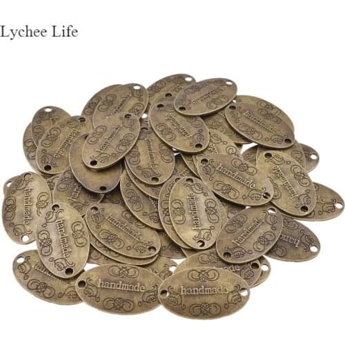 Lychee Life 50pcs Alloy "handmade" Letter Labels DIY Apparel Accessories Sewing Decoration Craft Garment Tags