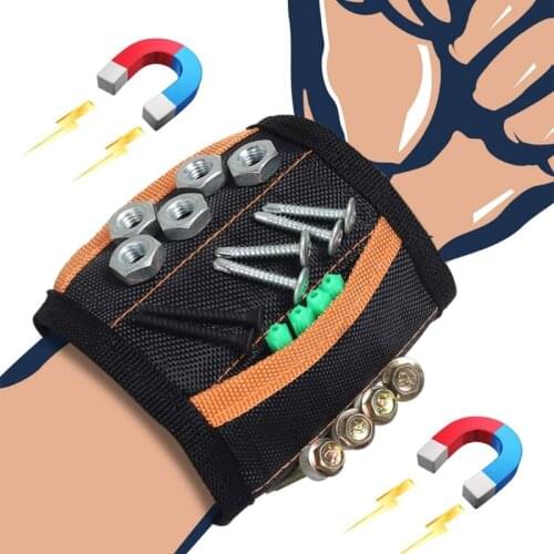 Magnetic Wristband Portable Tool Bag with 15 Magnet Electrician Wrist Tool Belt Screws Nails Drill Bits Bracelet for Repair Tool