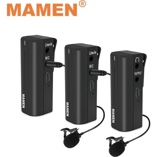 MAMEN 2.4GHz Wireless Lavalier Recording Microphone Built-in Battery With Transmitter Receiver For Camera Phone VLOG Interview