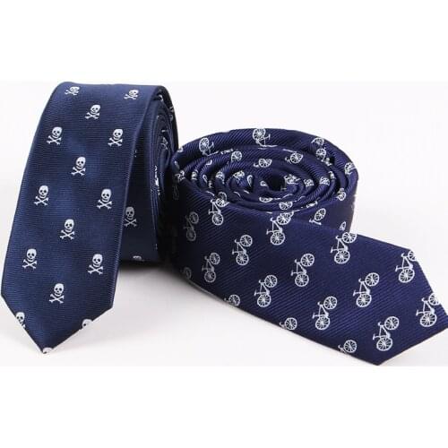 Fashion Men ties Navy Printing Skulls Bicycle Striped Necktie For Men Wedding Party School Uniform Vestidos Brand 5cm Silm Tie