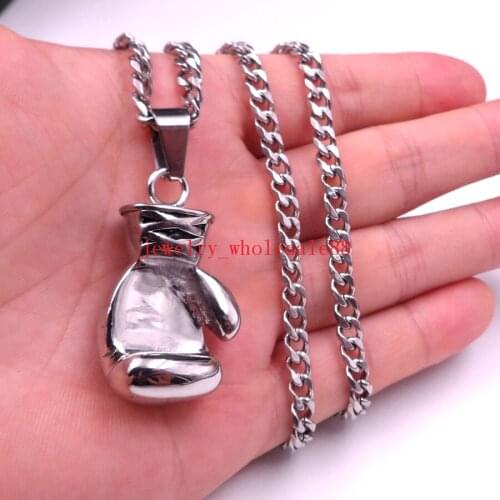 5MM 24"316L MENS STAINLESS STEEL ROUND BOX NECKLACE BOXING GLOVE PENDANT HIGH QUALITY