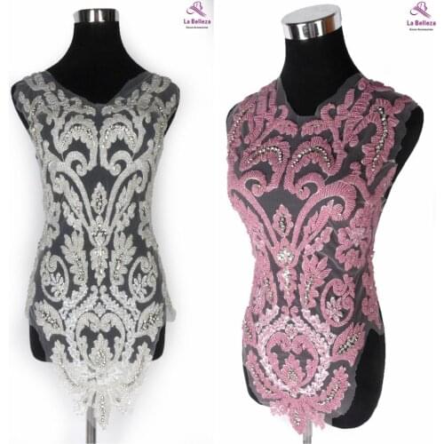 New large silver ,Pink handmade beaded embroidery collar applique accessories diy patch 45X78cm by piece