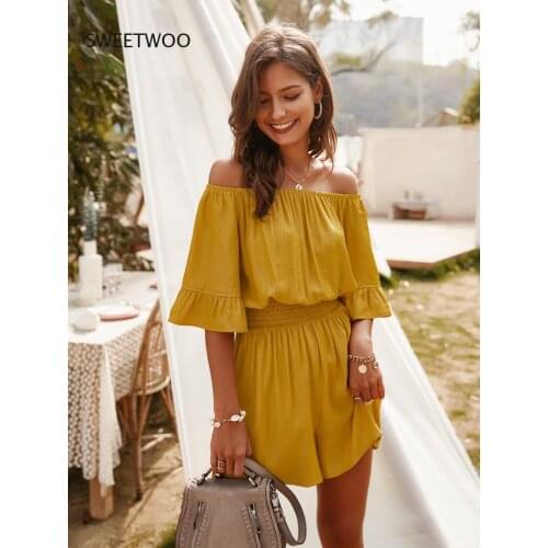 2021 Spring and Summer New Womens European and American One-Piece Shorts One-Shoulder Solid Color Casual Pants Womens Clothing