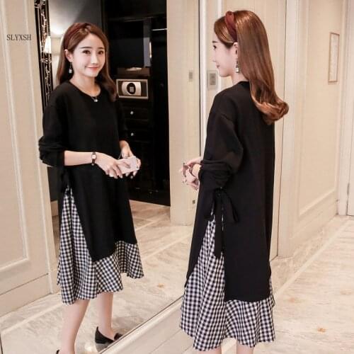 Maternity wear 2018 Korean version of the autumn new casual long-sleeved stitching in the long paragraph pregnant women dress