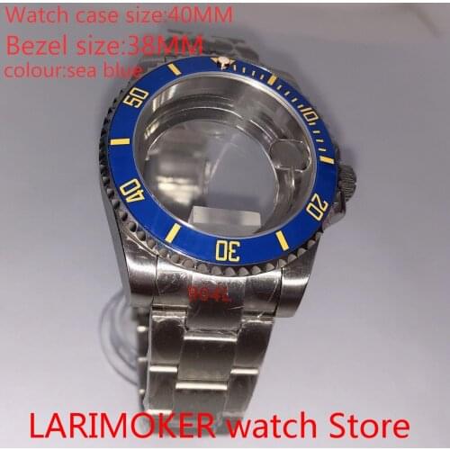 Suitable for NH35 NH36 Miyota 8215 40 mm sapphire glass 904L stainless steel case transparent back with bezel sea blue