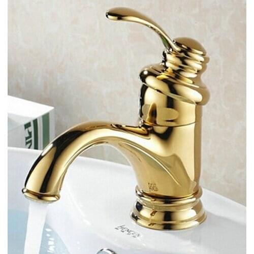 Polished Gold Color Brass Single Lever Handle Bathroom Faucet Sink Basin Mixer Tap anf121