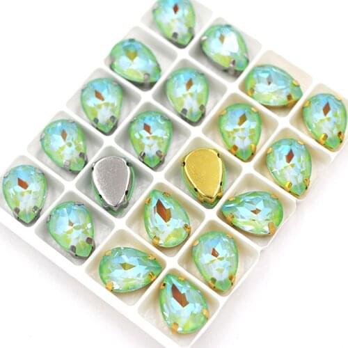 Hot sale Teardrop shape Olive Mocha fluorescence Glass Crystal sewing claws flatback rhinestones for clothing/Hair clip