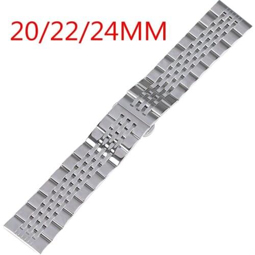 Stylish 20MM/22MM/24MM Silver Stainless Steel Wristwatch Band Luxury Replacement Watch Band Butterfly Buckle Watches Strap